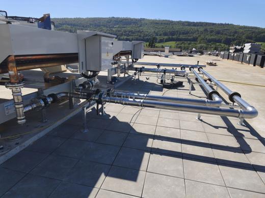 Stainless steel pipework on the roof